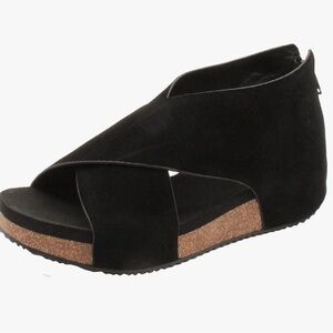 Volatile Womens Black Alton Suede Criss Cross Wedge Casual Slingback Sandal New